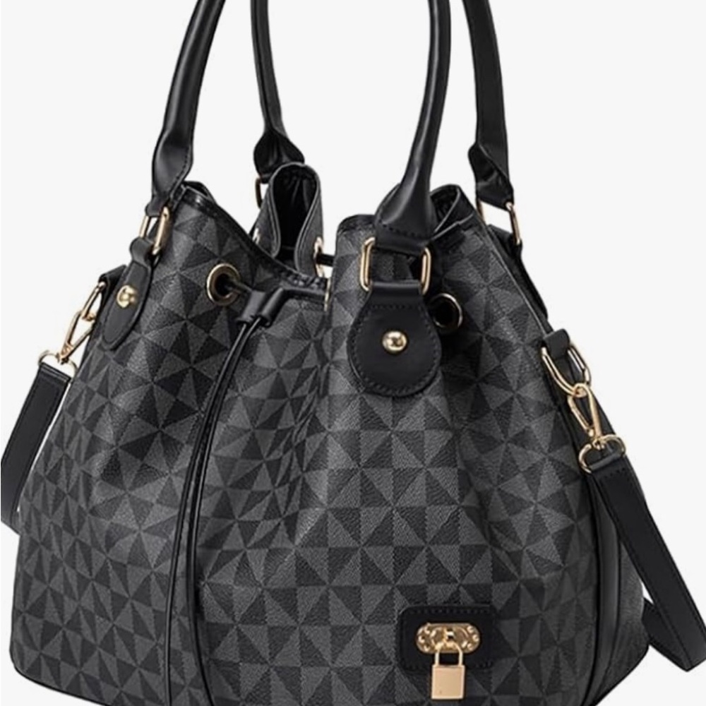 Elegant Black and Gray Geometric Crossbody Handbag - Picture 2 of 8